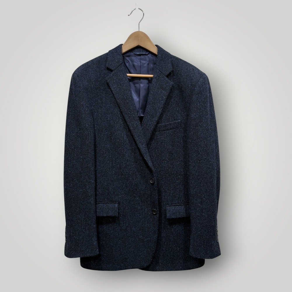 Brooks Brothers Harris Tweed Wool Blazer Navy Blue Herringbone Regent Fit 44R
